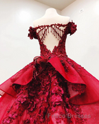 Ball Gown Off the Shoulder Formal Prom Dress with Beading, Puffy Long Quinceanera Dress