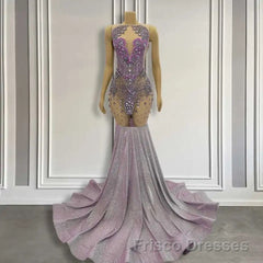 Purple Mermaid Formal Prom Dresses Sleeveless with Long Beadings