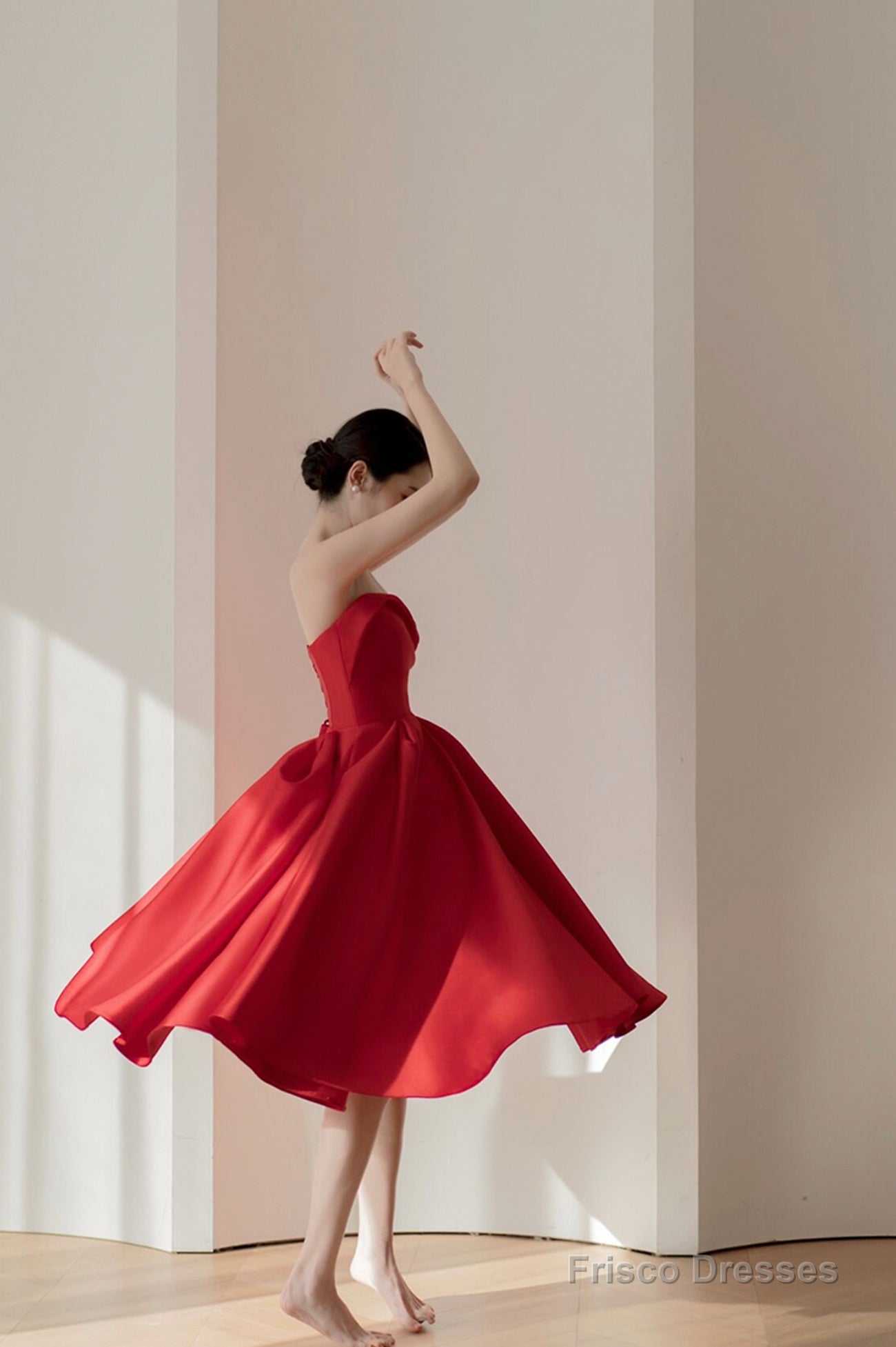Red satin short prom dress cute party dress Main image