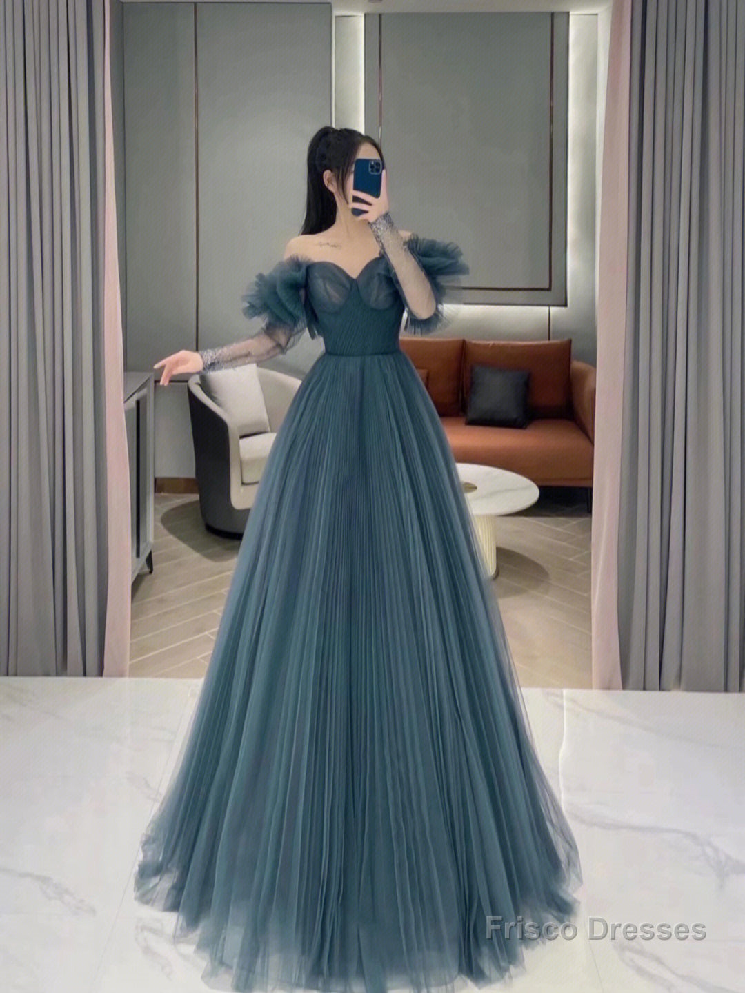 Cute Tulle Long Prom Dress A Line Evening Dress Main image
