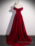 Burgundy Velvet Long Formal Prom Dress, Off the Shoulder Evening Party Dress
