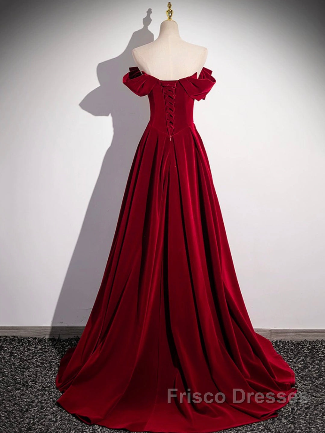 Burgundy Velvet Long Formal Prom Dress, Off the Shoulder Evening Party Dress