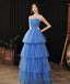 Blue tulle long prom dress blue evening dress