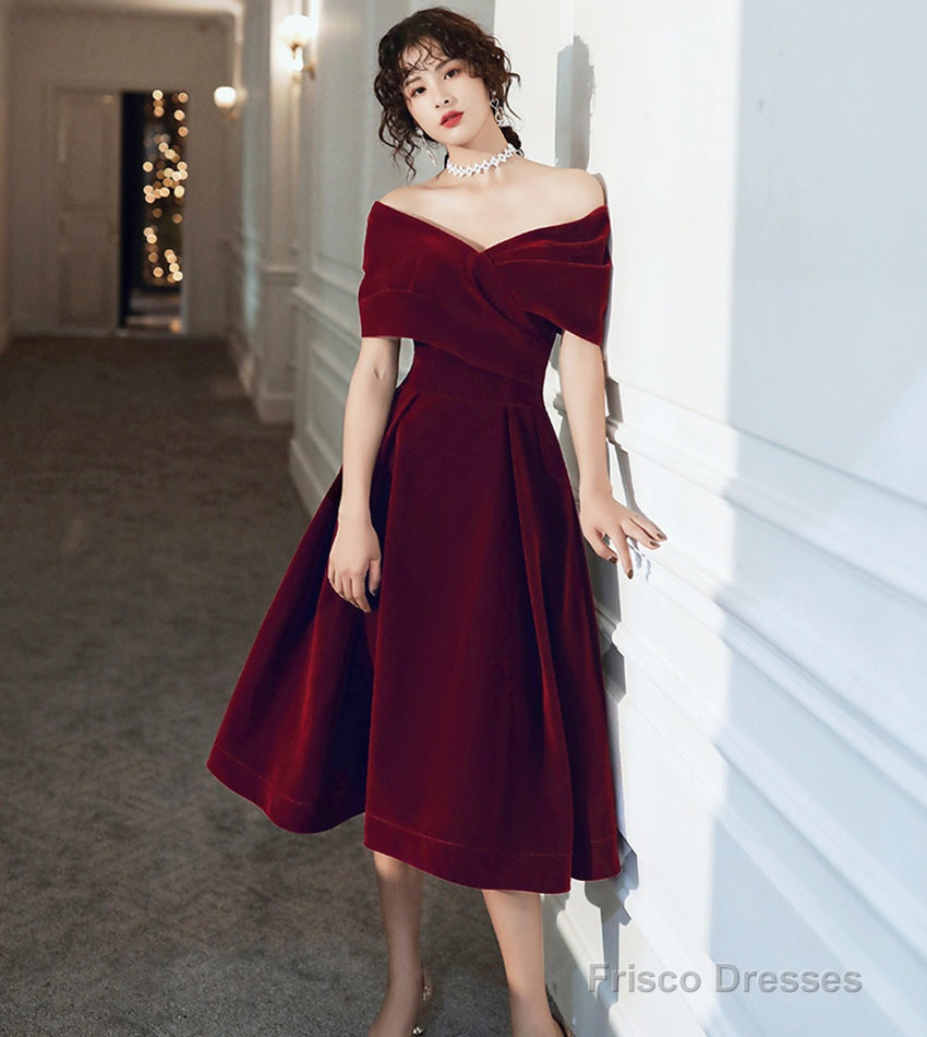 Burgundy velvet short prom dress party dress Secondary image