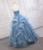 Blue Tulle Long Formal Prom Dress Blue Evening Gown