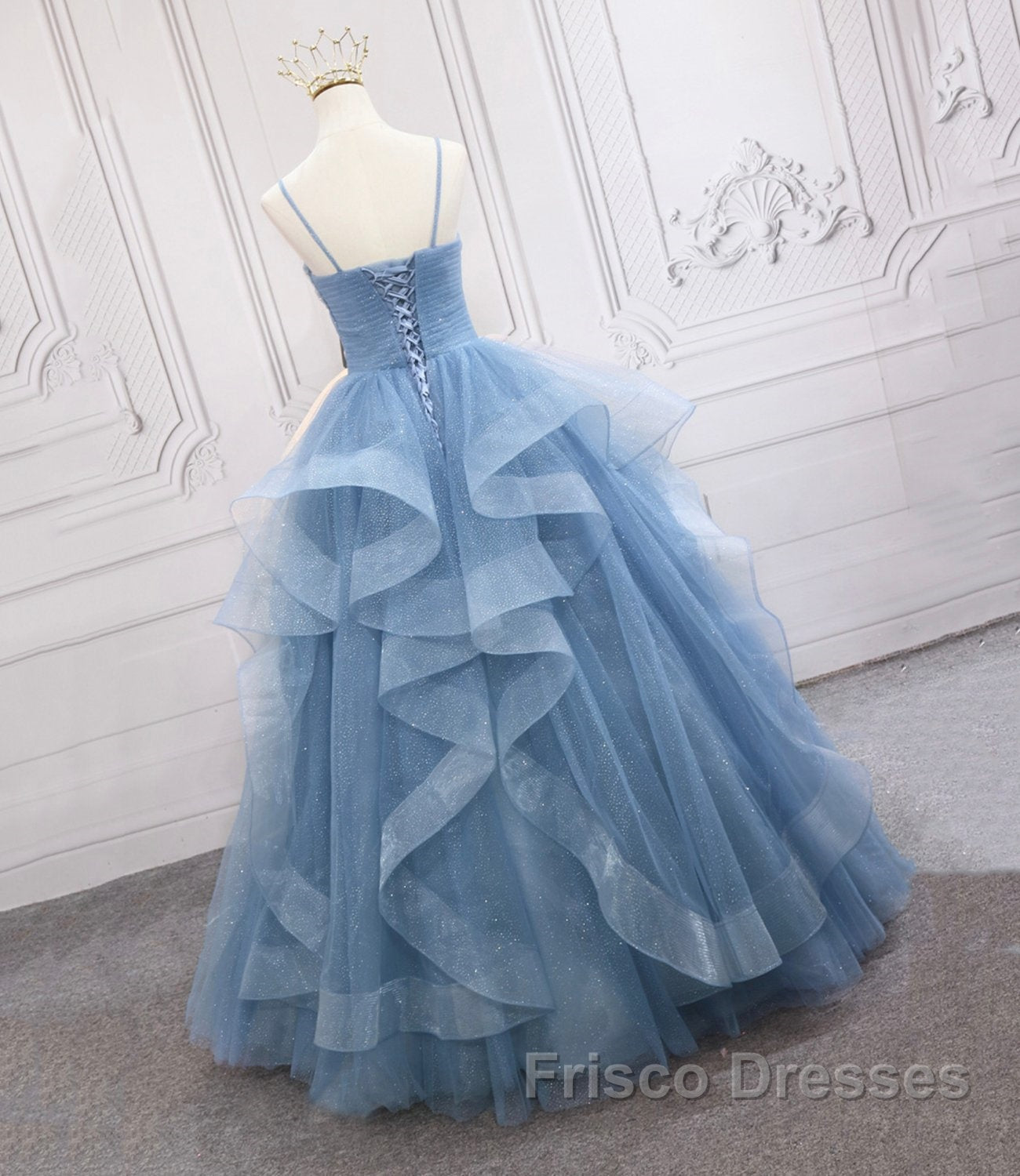 Blue Tulle Long Formal Prom Dress Blue Evening Gown