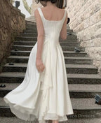 A Line Straps Ivory Prom Dresses