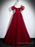 Burgundy Satin Tulle Floor Length Formal Prom Party Dress