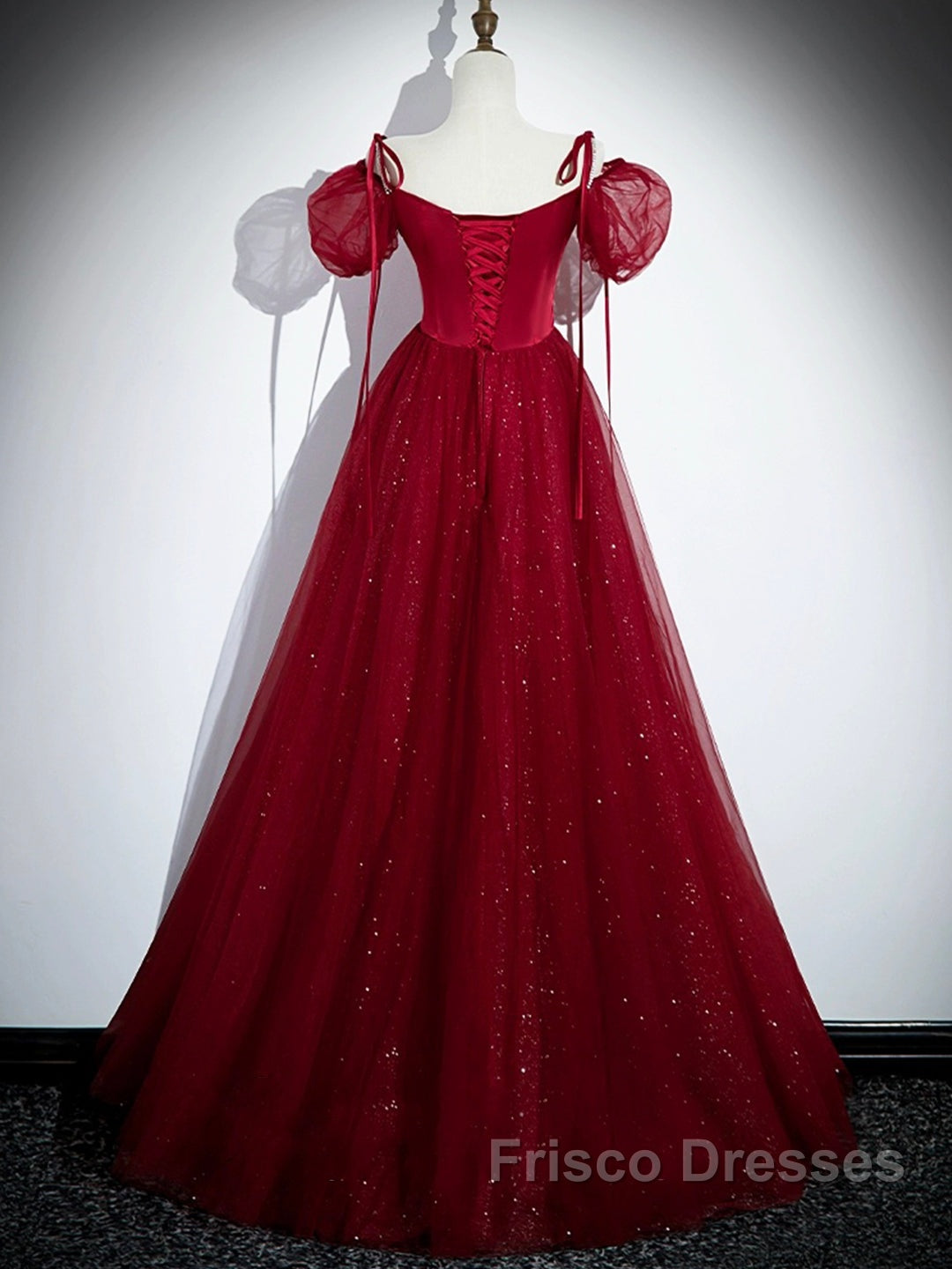 Burgundy Satin Tulle Floor Length Formal Prom Party Dress