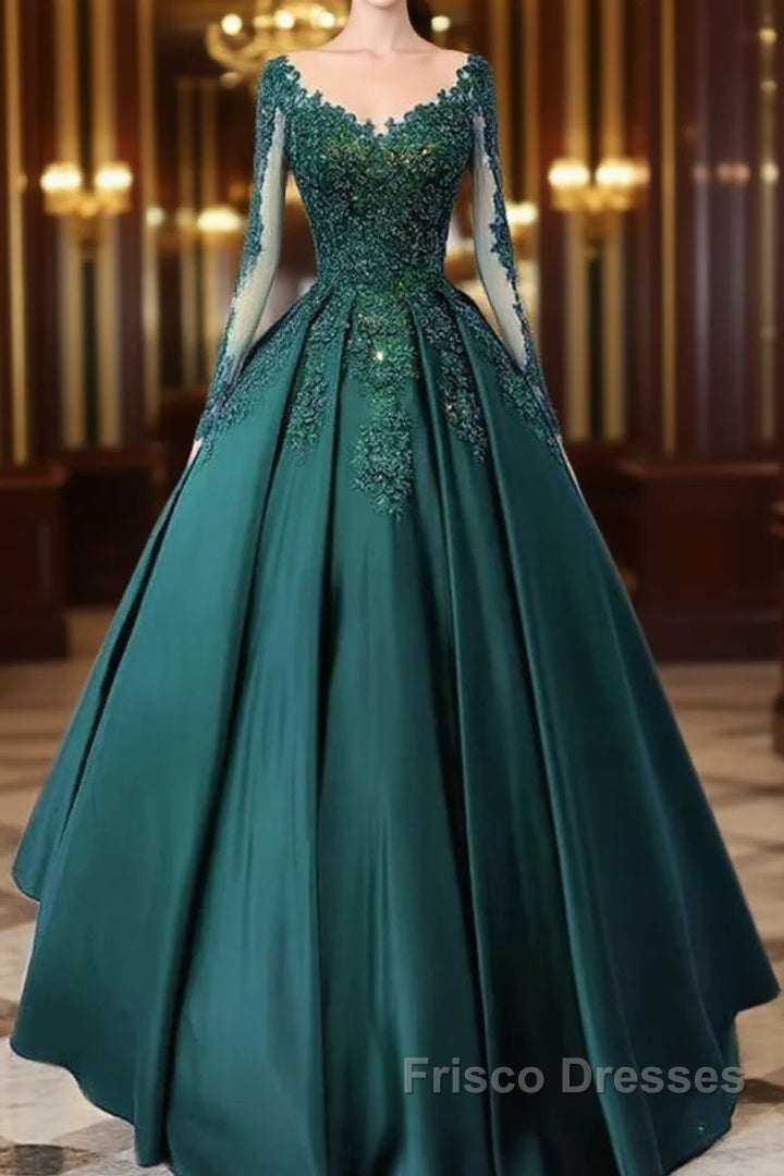 Vintage Emerald Green Long Sleeve Lace Formal Prom Dress Plus Size 15 Junior Formal Prom Dress Main image