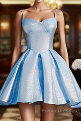 Blue satin short Formal Prom Dress homecoming Dress