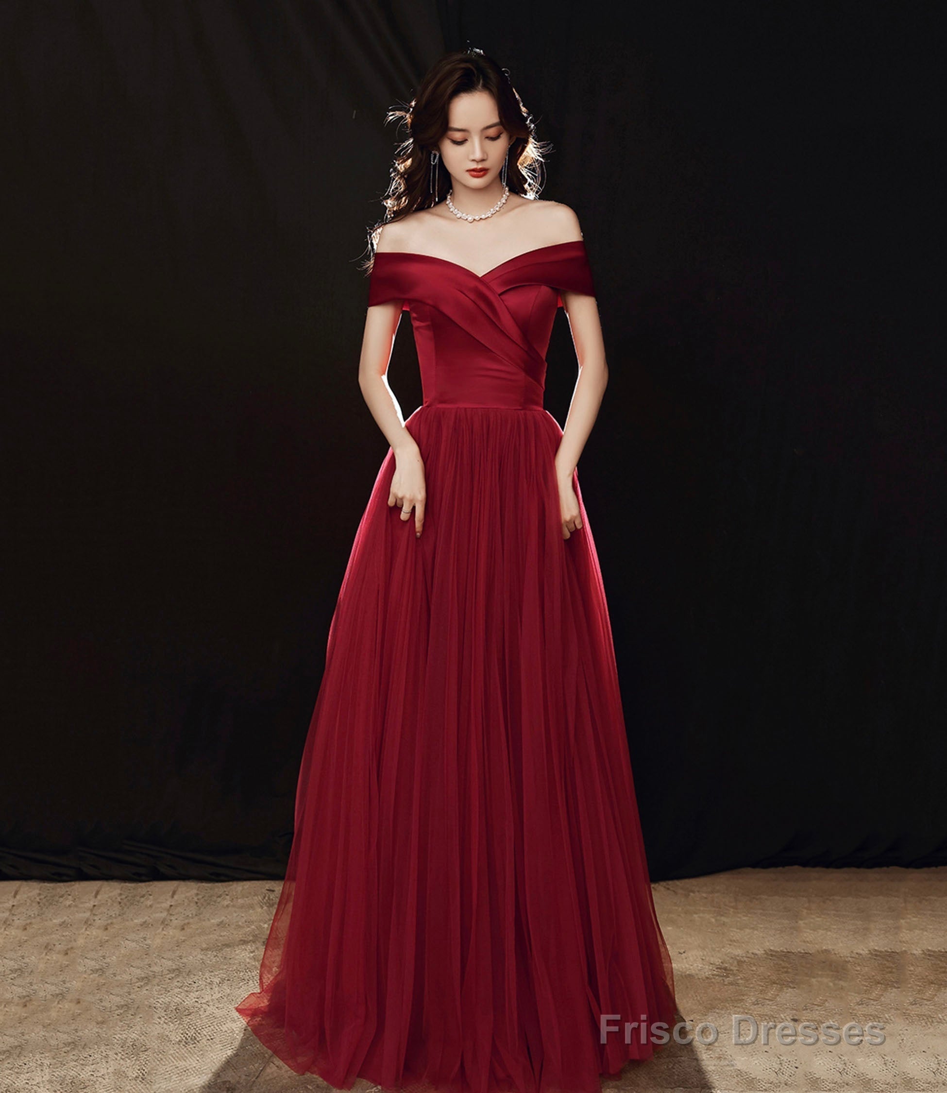 Elegant satin tulle long prom dress A-line evening dress Main image