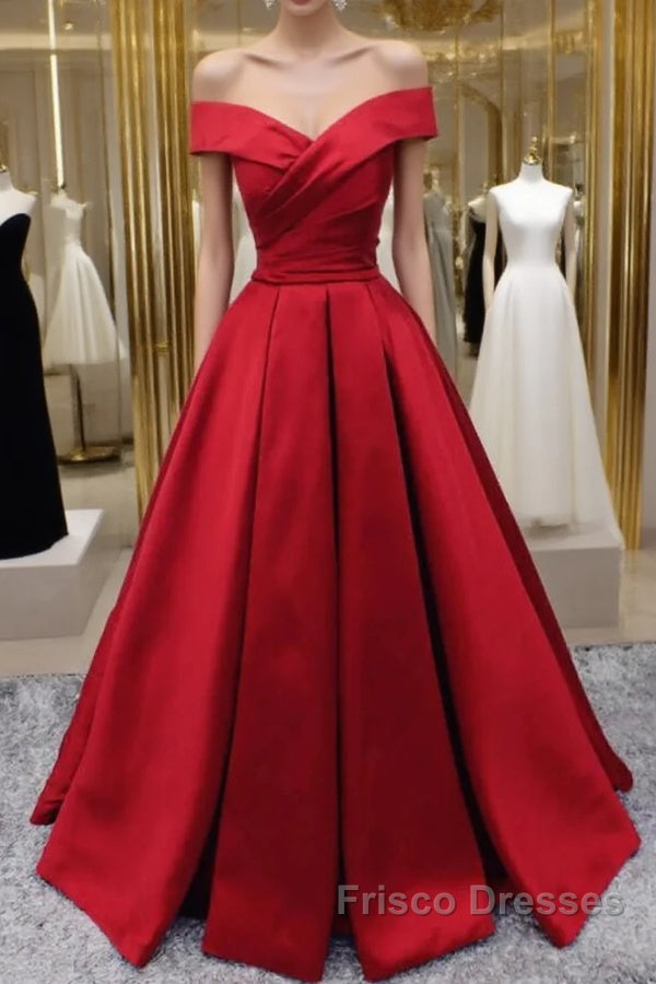 Off Shoulder A Line Red Stain Formal Prom Dress Main image