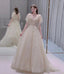 Champagne tulle beads long prom dress A line evening dress