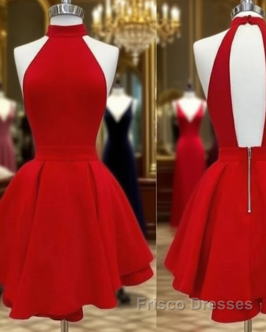 Sexy High Collar Red Short Formal Prom Dress
