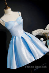 Blue satin short Formal Prom Dress homecoming Dress