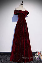 Burgundy velvet long A ling Formal Prom Dress evening Dress