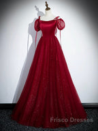 Burgundy Satin Tulle Floor Length Formal Prom Party Dress