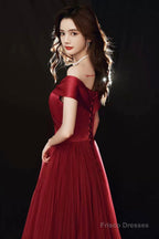 Elegant satin tulle long prom dress A-line evening dress