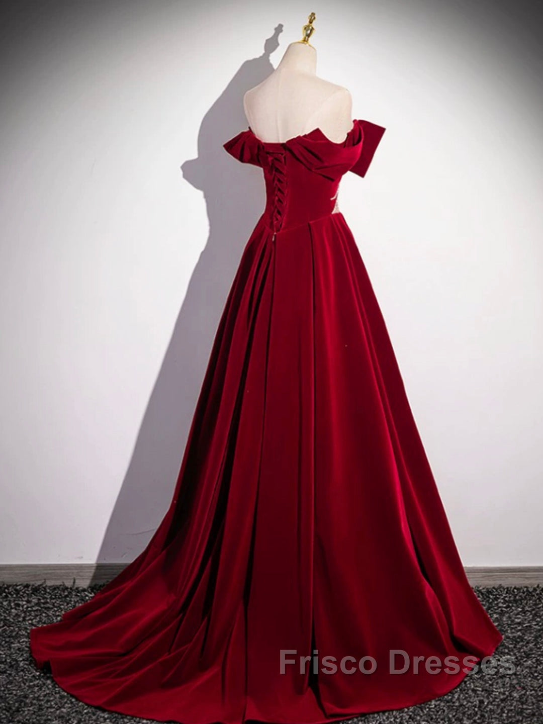 Burgundy Velvet Long Formal Prom Dress, Off the Shoulder Evening Party Dress Secondary image