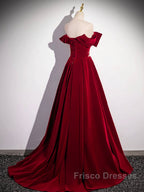 Burgundy Velvet Long Formal Prom Dress, Off the Shoulder Evening Party Dress