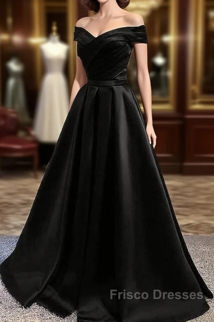 Off Shoulder A Line balck Formal Prom Dress Formal Dress