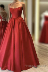 Red Satin Long Formal Prom Dress Simple A-line Evening Dress Red Formal Gown