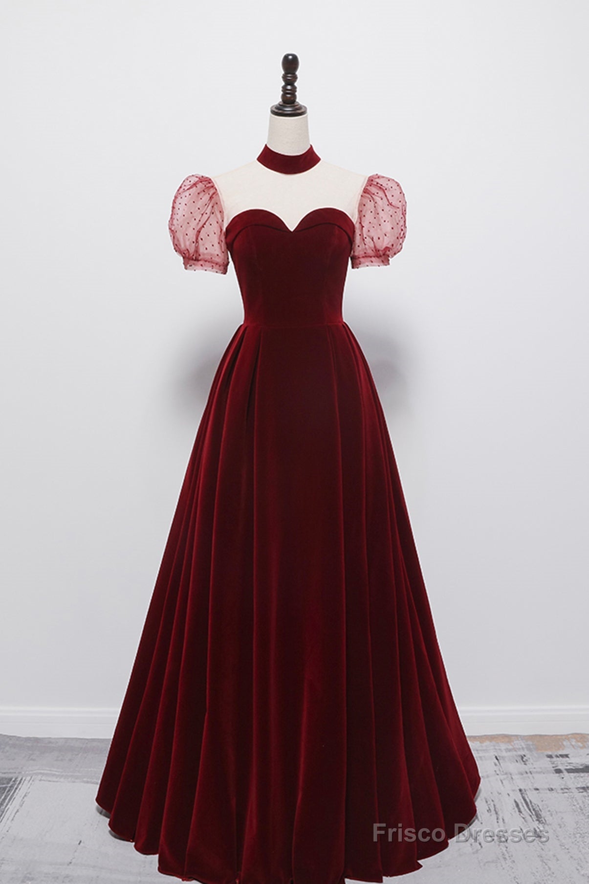Cute velvet long prom dress burgundy A line evening dress Secondary image