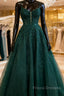 A-Line Hunter Green Floral Formal Prom Dress Appliques Straps Evening Gown