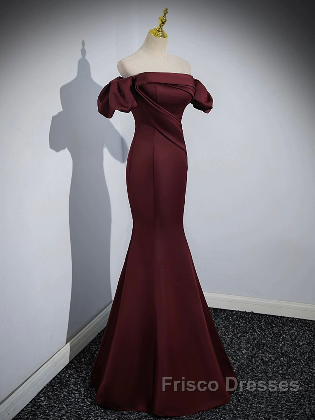Burgundy Satin Long Formal Prom Dress, Mermaid Off the Shoulder Evening Party Dress Secondary image