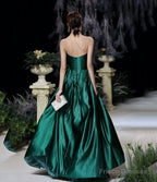 Green satin long prom dress evening dress