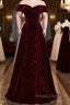 Burgundy velvet long A ling Formal Prom Dress evening Dress