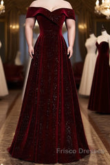 Burgundy velvet long A ling Formal Prom Dress evening Dress