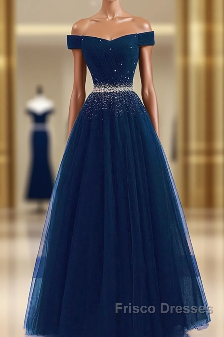 Blue Formal Prom Dress,tulle Formal Prom Gown,off Shoulder Formal Prom Dress,long Formal Prom Dress,a Line Evening Dress
