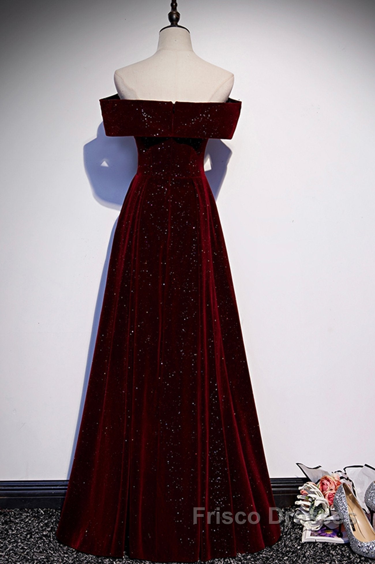 Burgundy velvet long A ling Formal Prom Dress evening Dress