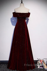 Burgundy velvet long A ling Formal Prom Dress evening Dress