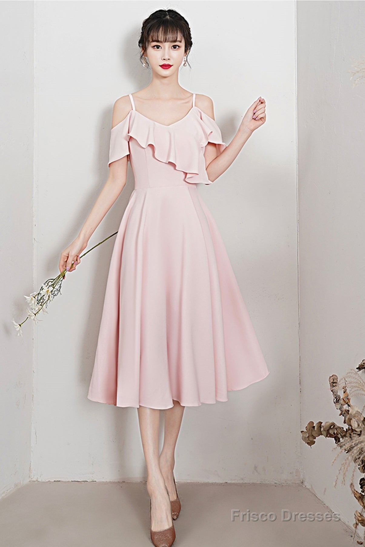 Pink A line short prom dress pink party dress Secondary image