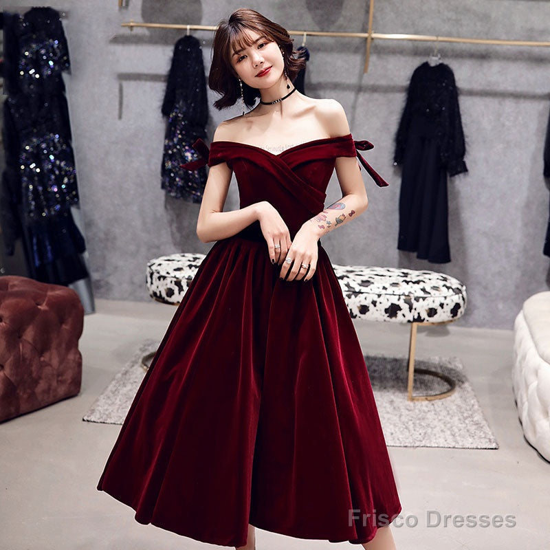 Burgundy v neck velvet short prom dress, homecoming dress Main image