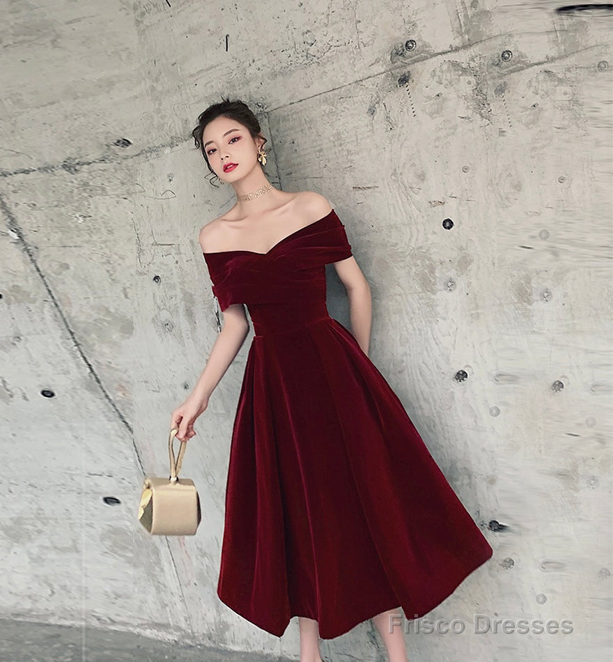 Burgundy velvet short prom dress homecoming dress Main image