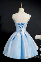Blue satin short Formal Prom Dress homecoming Dress