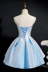 Blue satin short Formal Prom Dress homecoming Dress