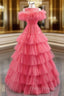 Find Plenty Of A-Line Red Tulle Pleates Tiers Long Formal Prom Dress