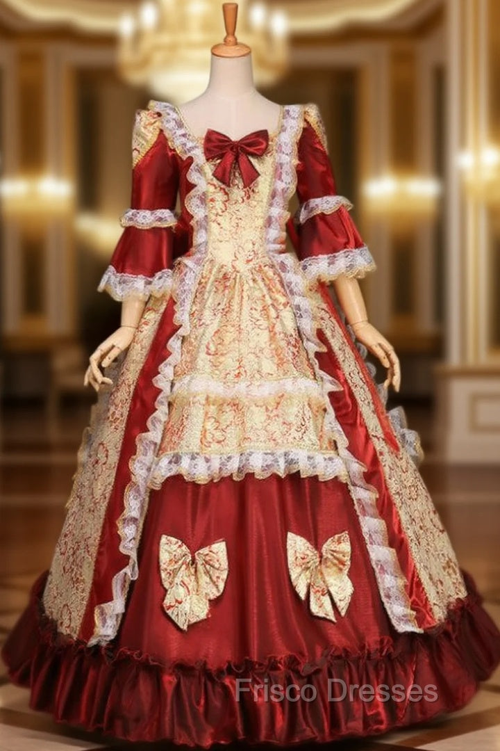 Find Your Dress For Formal Prom! Burgundy Ball Gown Satin Short Sleeve Vintage Baroque Victorian Dress Main image