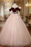 Find Your Dress For Formal Prom! Burgundy Velvet Pink Tulle Spagehtti Straps Appliques Quinceanera Dress