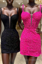 Fitted Straps Appliques Mini Homecoming Dress