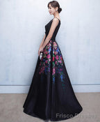 Black Floral Patterns Long Prom Dress Black Evening Dress