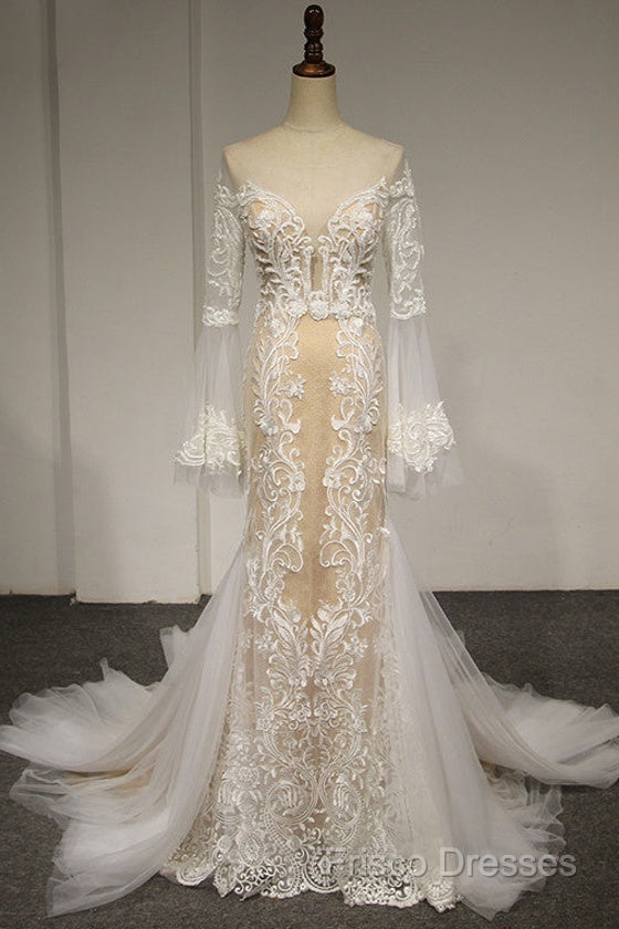Flare Sleeve Sexy Mermaid Wedding Dress