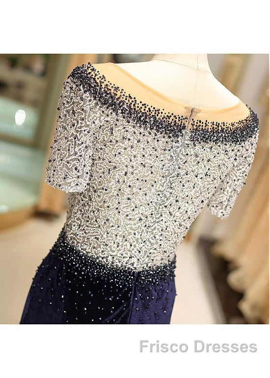 Fleece & Lace Scoop Short Sleeve Mermaid Evening Dress