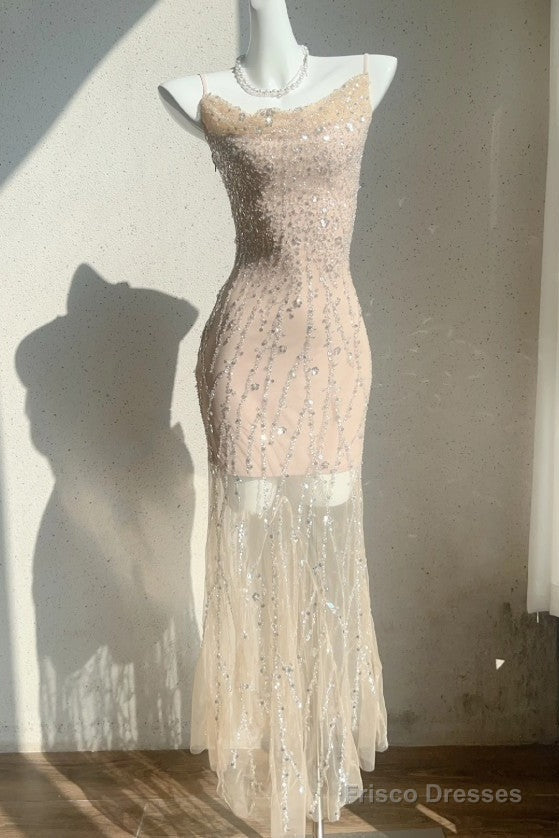 Flesh Pink Spaghetti Strap Mermaid Tulle Sequined Prom Dress Birthday Dress Secondary image