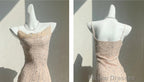 Flesh Pink Spaghetti Strap Mermaid Tulle Sequined Prom Dress Birthday Dress